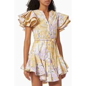 No Pise La Grama Arbolada Mini Dress La Vacanza Yellow Ruffle Sleeve 10